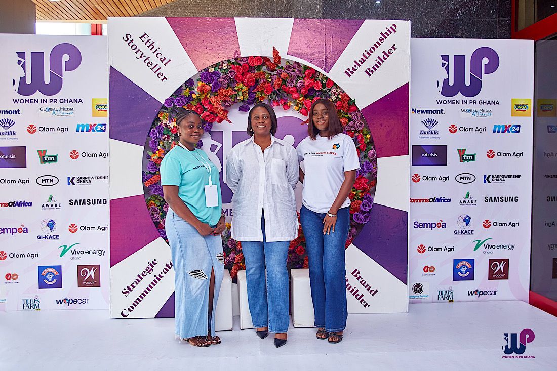 WopeCar PR team at Women in PR Summit 2025 discussing ethical storytelling and brand authenticity in Ghana.